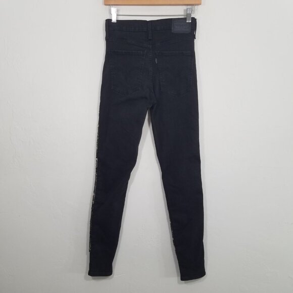 Levi's Camo Sequins Mile High Rise Supper Skinny Stretch Jeans Black/Green 27 - Picture 5 of 8